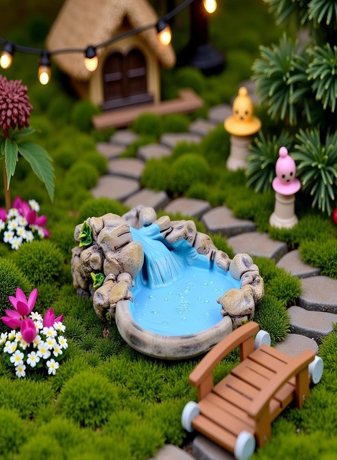 BWESOO Blue DIY Miniature Mini Water Pool Fairy Garden Lawn Ornament for Mountain Dollhouse Decor Craft Outdoor Statues Antique European Village Character and Manor Style - Image 3